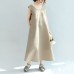 Original khaki casual linen dresses plus size v neck sundress sleeveless maxi dress