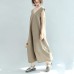 Original khaki casual linen dresses plus size v neck sundress sleeveless maxi dress