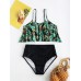 Plus Size High Waist Flora Printed Spaghetti Strap Backless Bikinis Swimwear