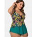 Plus Size Halter Printed Tops With Shorts Swimdress