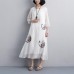 Fine natural dress  plus size Ethnic Women Embroidery Three Quarter Sleeve White Dress