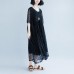 vintage cotton dress plus size Lacing Summer Short Sleeve Casual Fake Two-piece Black Dress